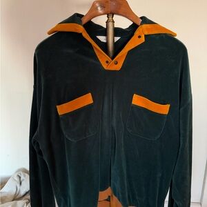 Sasquatchfabrix. Dark Green Velour Jacket with Mustard Trim